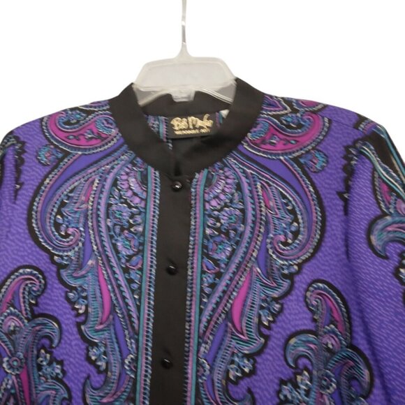 Bob Mackie | Purple Paisley Button Down Blouse | Size L - Picture 1 of 7